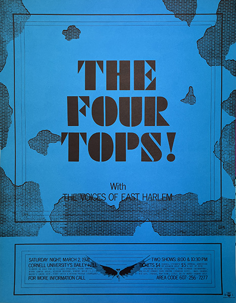1974-03-02 Four Tops concert poster found in Cornell's rare and manuscript collection, Kroch Library at Cornell